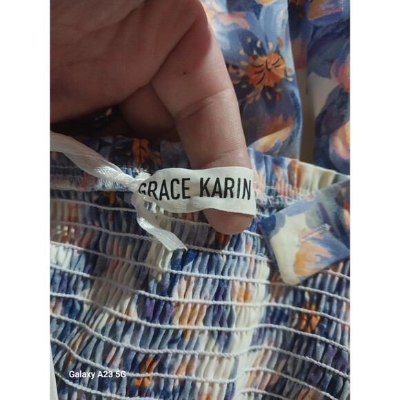 Grace Karin Smocked Floral Midi Dress Large NWT Resort Vacation Romantic - Picture 6 of 10